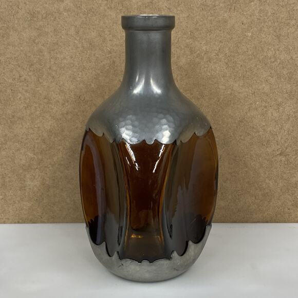 Whiskey Decanter KMD Royal Holland Daalderop Pewter Amber Glass Bottle - Read - Picture 3 of 9